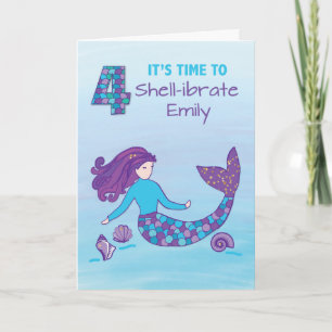 Tarjeta Nombre personalizado 4cumpleaños Sparkly Look Merm