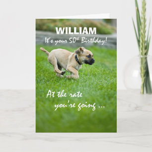Tarjeta Nombre personalizado 50.º Cachorro de cumpleaños e