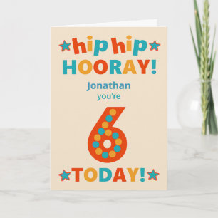 Tarjeta Nombre personalizado 6 cumpleaños Hip Hooray