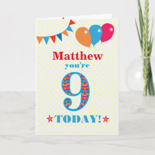 Tarjeta Nombre personalizado 9º Bunting de cumpleaños y ta