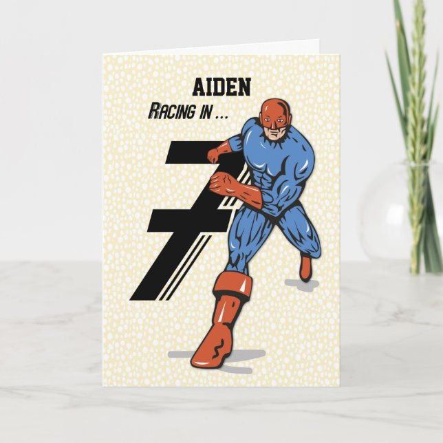 Tarjeta Nombre personalizado, Aiden, superhéroe de séptimo (Anverso)