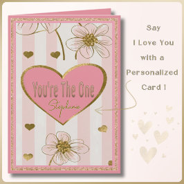 Tarjeta Nombre personalizado Corazón de Oro Rosa Flores Va