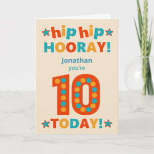 Tarjeta Nombre Personalizado Cumpleaños 10 Hip Hooray