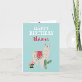 Tarjeta Nombre personalizado Cute Llama Cactus Cumpleaños
