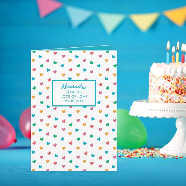 Tarjeta Nombre personalizado de Corazones de corte Cumplea (With its custom text, this cute card is perfect for birthdays or any occasion!)