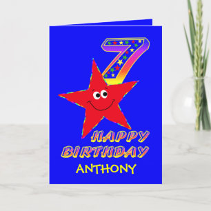 Tarjeta Nombre personalizado de cumpleaños 7 de Estrella R