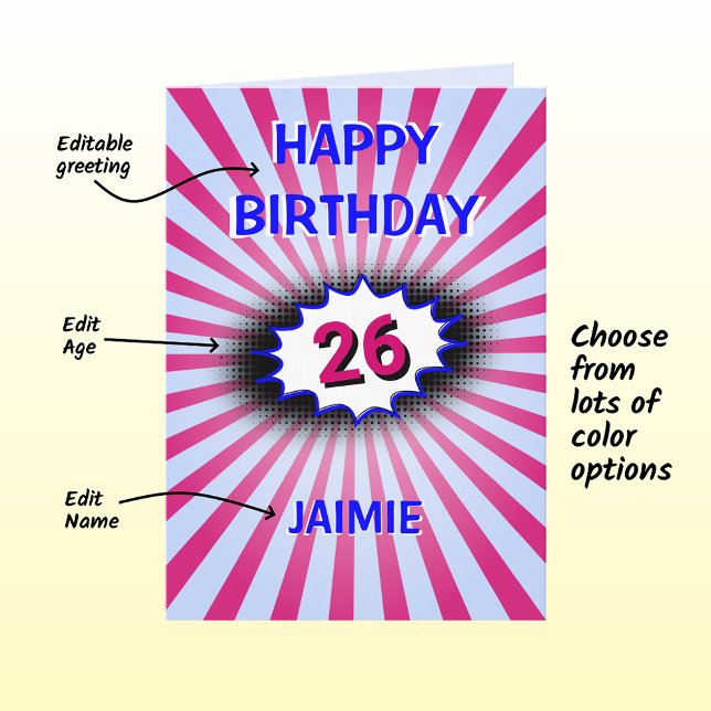 Tarjeta Nombre personalizado de cumpleaños azul y retro de (Subido por el creador)