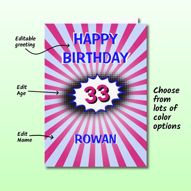 Tarjeta Nombre personalizado de cumpleaños azul y retro de (Subido por el creador)