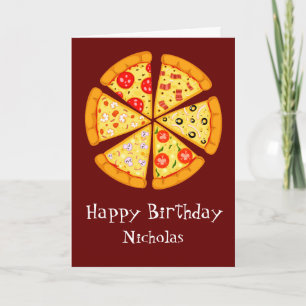 Tarjeta Nombre personalizado de cumpleaños con pizza