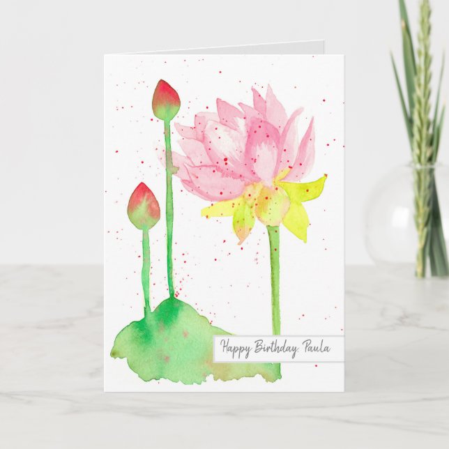 Tarjeta Nombre personalizado de cumpleaños de Lotus Flower (Anverso)