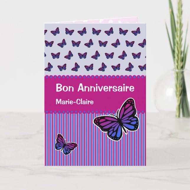 Tarjeta Nombre personalizado de cumpleaños de mariposa fre (Anverso)