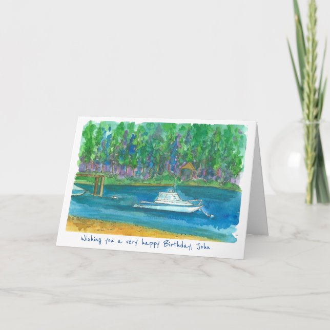 Tarjeta Nombre personalizado de cumpleaños feliz de barco  (Anverso)
