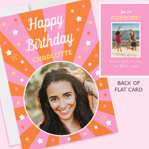 Tarjeta Nombre personalizado de cumpleaños retro 2 Naranja