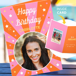 Tarjeta Nombre personalizado de cumpleaños retro 2 Naranja
