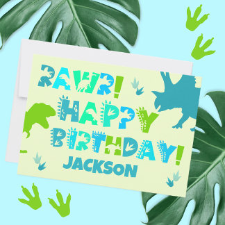 Tarjeta Nombre personalizado de dinosaurio y cumpleaños pl