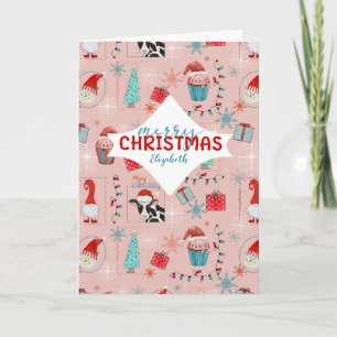 Tarjeta Nombre personalizado de Feliz Navidad Patrón diver