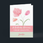 Tarjeta Nombre personalizado de hija Felicitaciones de cum<br><div class="desc">Saluda a tu hija especial con un feliz cumpleaños y deséale deseos religiosos de bendiciones y amor de Dios. Estará emocionada de recibir esta tarjeta con su nombre en la portada.</div>
