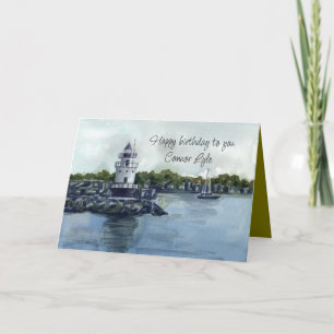 Tarjeta Nombre personalizado de la acuarela del faro de cu