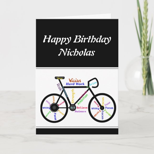 Tarjeta Nombre personalizado de la bicicleta motivacional  (Anverso)