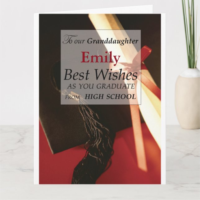 Tarjeta Nombre personalizado de la nieta, Emily, graduado  (Anverso)