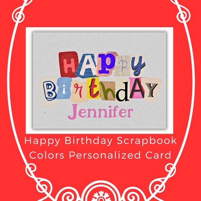 Tarjeta Nombre personalizado de los colores de la libreta  (Happy Birthday Scrapbook Colors Personalized Name Card)