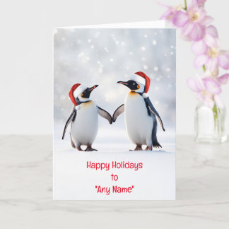 Tarjeta Nombre personalizado de Navidad Pareja de pingüino
