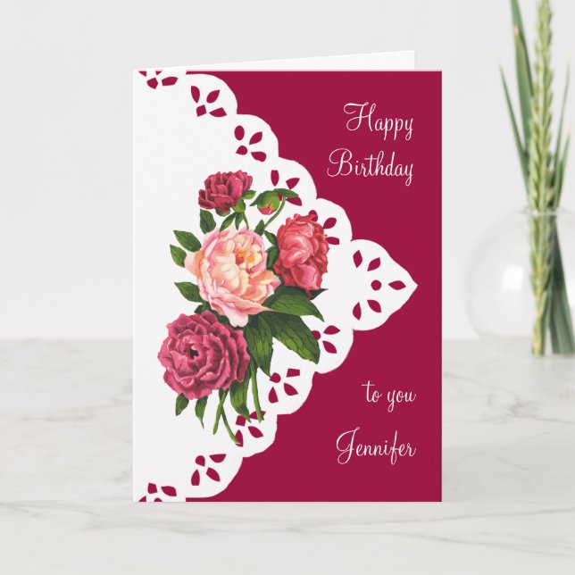 Tarjeta Nombre personalizado del cumpleaños de la flor de  (Anverso)