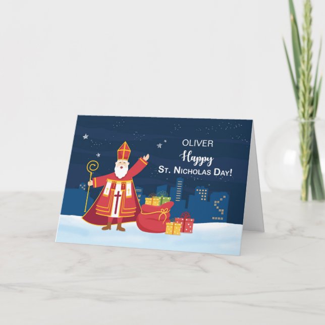 Tarjeta Nombre personalizado del Día de San Nicolás lleno  (Anverso)