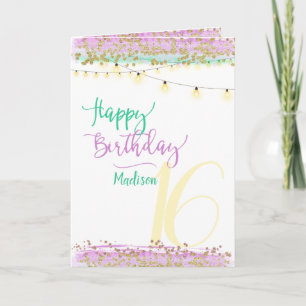 Tarjeta Nombre personalizado/edad Feliz cumpleaños, acuare