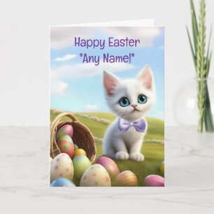 Tarjeta Nombre personalizado Feliz Pascua Gatito lindo