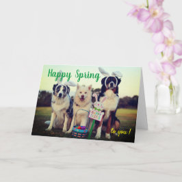 Tarjeta Nombre personalizado Feliz primavera Perros Saludo