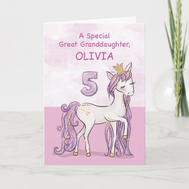 Tarjeta Nombre personalizado Gran Abuela 5º cumpleaños Ros (Anverso)