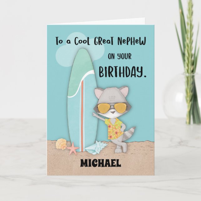 Tarjeta Nombre personalizado Gran sobrino Raccoon de la pl (Anverso)