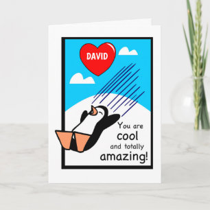 Tarjeta Nombre personalizado Guay Valentine Penguin