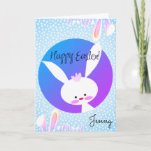 Nombre personalizado HAPPY EASTER Cute Bunny Blue