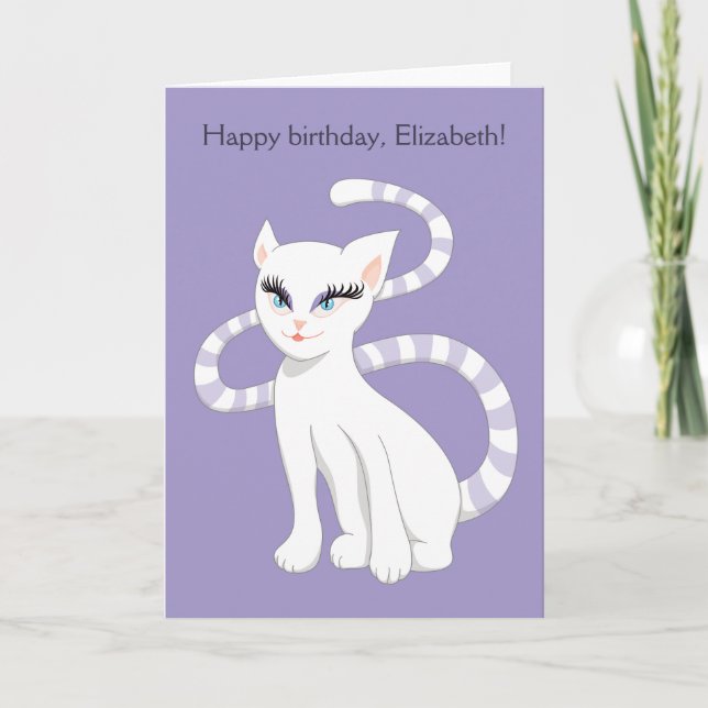 Tarjeta Nombre personalizado Hermoso Cumpleaños de Gato Bl (Anverso)