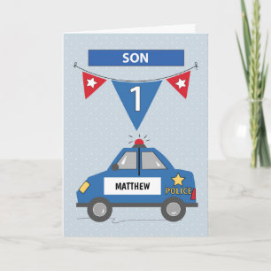 Tarjeta Nombre personalizado hijo primer cumpleaños auto d