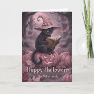 Tarjeta Nombre personalizado leyendo gato negro y calabaza