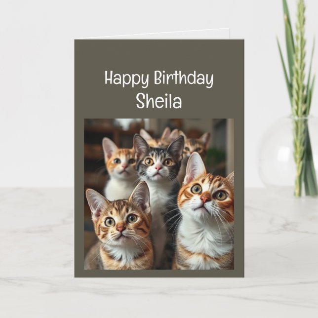 Tarjeta Nombre personalizado Mujeres Cumpleaños Funny Cat (Anverso)