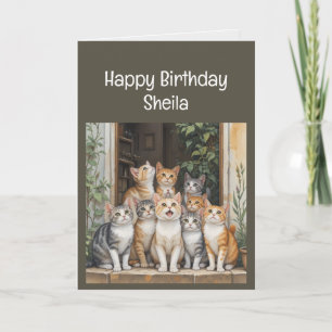 Tarjeta Nombre personalizado Mujeres Cumpleaños Funny Cat