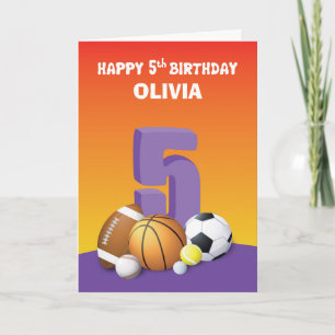 Tarjeta Nombre personalizado niña 5 cumpleaños pelotas de