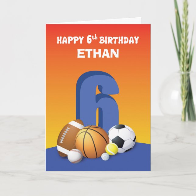 Tarjeta Nombre personalizado niño 6º Balls deportiva cumpl (Anverso)