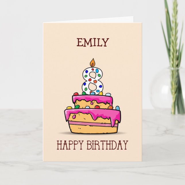 Tarjeta Nombre personalizado, octavo cumpleaños, 8 en dulc (Anverso)