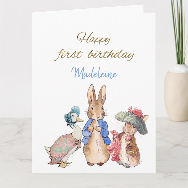 Tarjeta Nombre personalizado Peter the Rabbit Happy First  (Anverso)