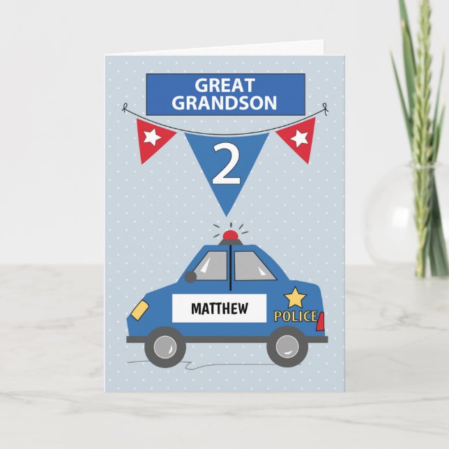 Tarjeta Nombre personalizado Policía de 2º cumpleaños del  (Anverso)