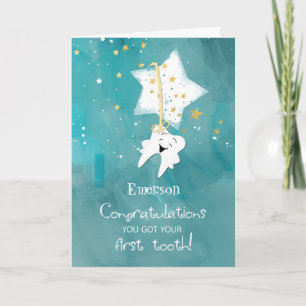 Tarjeta Nombre personalizado Popped First Tooth Felicitaci