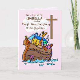 Tarjeta Nombre personalizado Primer aniversario del Bautis