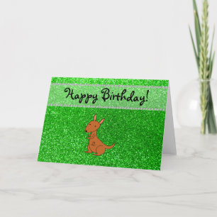 Tarjeta Nombre personalizado purpurina verde canguro