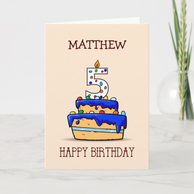 Tarjeta Nombre personalizado, quinto cumpleaños, 5 en dulc (Anverso)