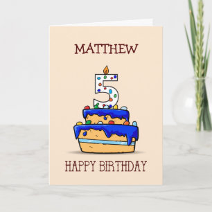 Tarjeta Nombre personalizado, quinto cumpleaños, 5 en dulc